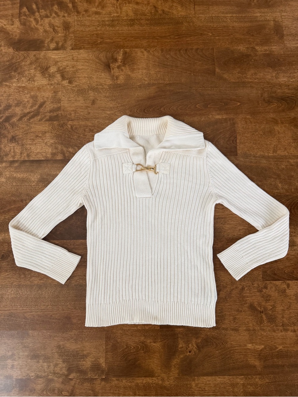 Lauren Ralph Lauren Ivory Ribbed Gold Toggle Sweater Size S